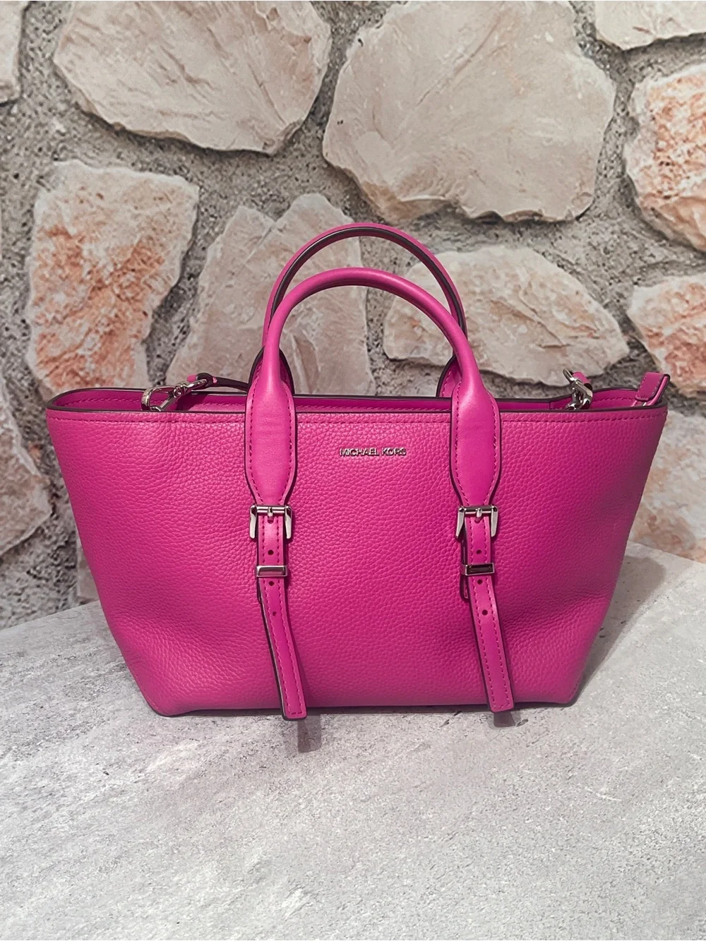 Michael Kors Medium Pebble Leather Satchel & Matching Wallet Wildberry Pink